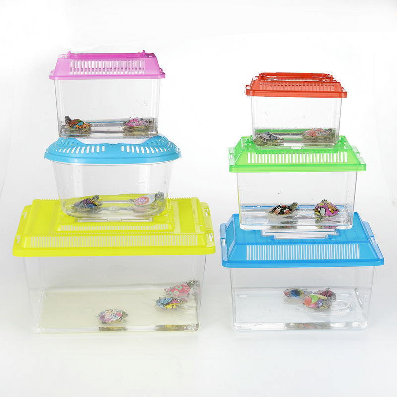 Large, medium and small portable plastic goldfish tank transparent turtle tank reptile pet feeding transport box manufacturers wholesale