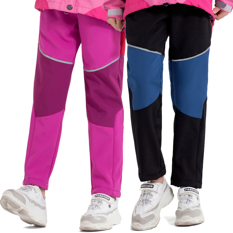 New children's combat pants boys and girls outdoor soft shell pants waterproof breathable wear-resistant warm hiking pants autumn and winter