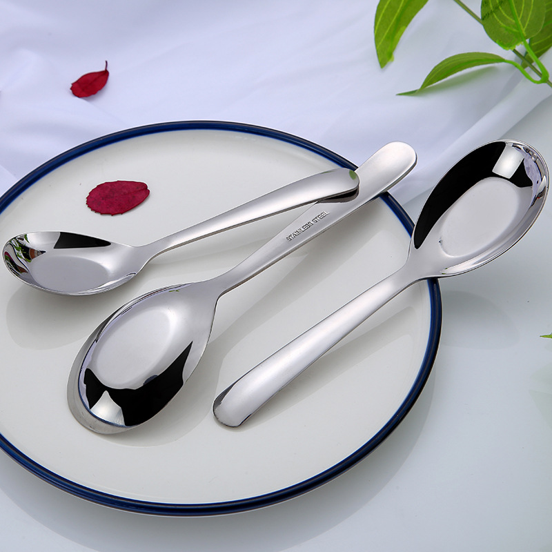 Stainless Steel Flat Bottom Spoon Thickened Spoon Palace Soup Spoon Household Kitchen Hotel Restaurant Soup Rice Spoon Creative Small Spoon