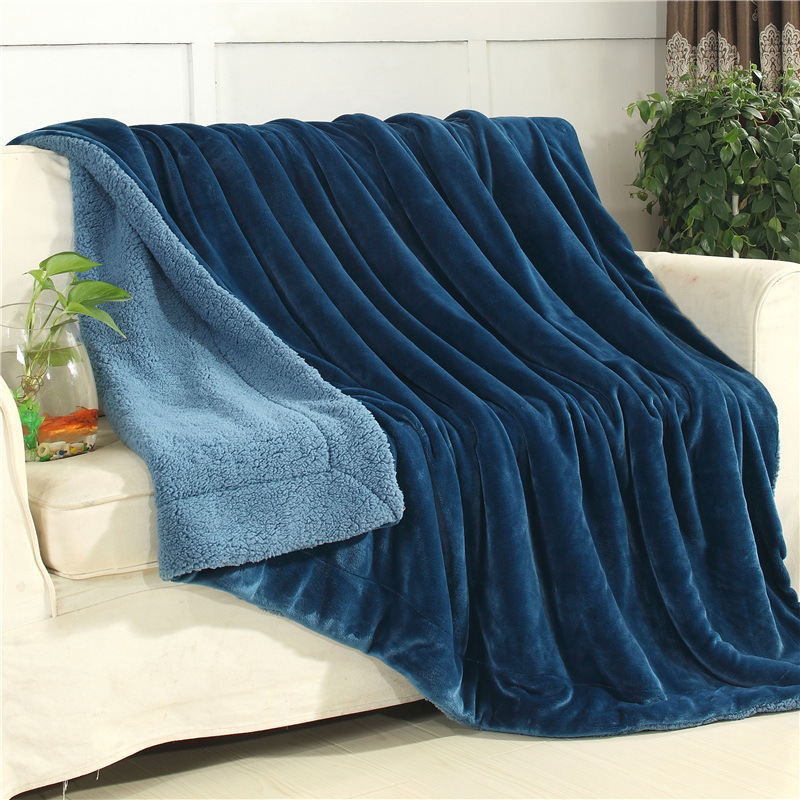 Autumn and Winter Solid Color Double-Layer Lamb Fleece Blanket Thickened Warm Nap Blanket Single and Double Faleirong Gift Blanket