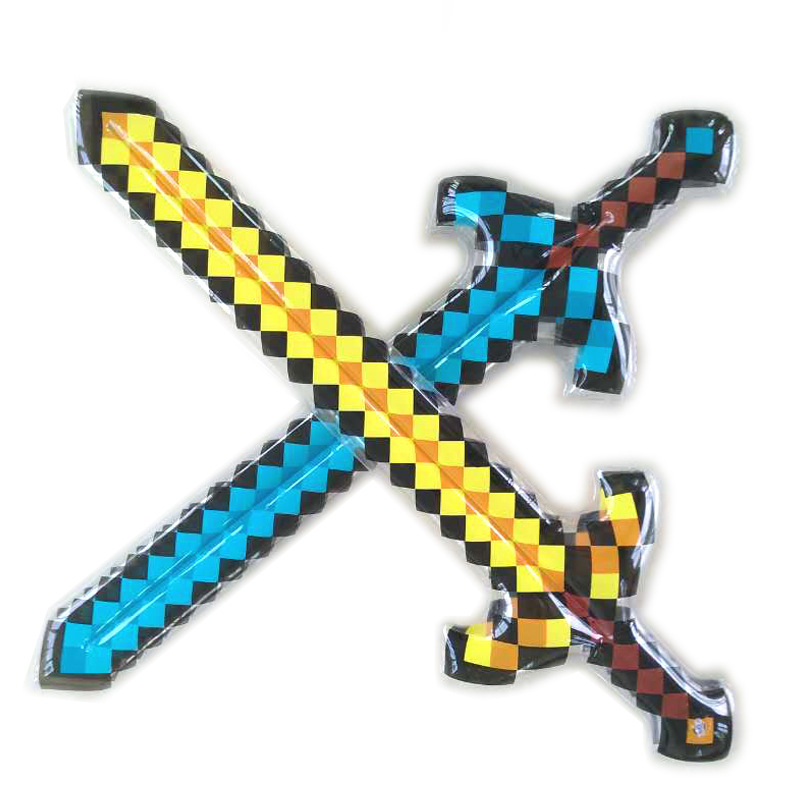 Cross Border Inflatable Toy Sword Pixel Inflatable Knife Children Mosaic Plaid Sword Halloween Toy Stick Hammer Axe