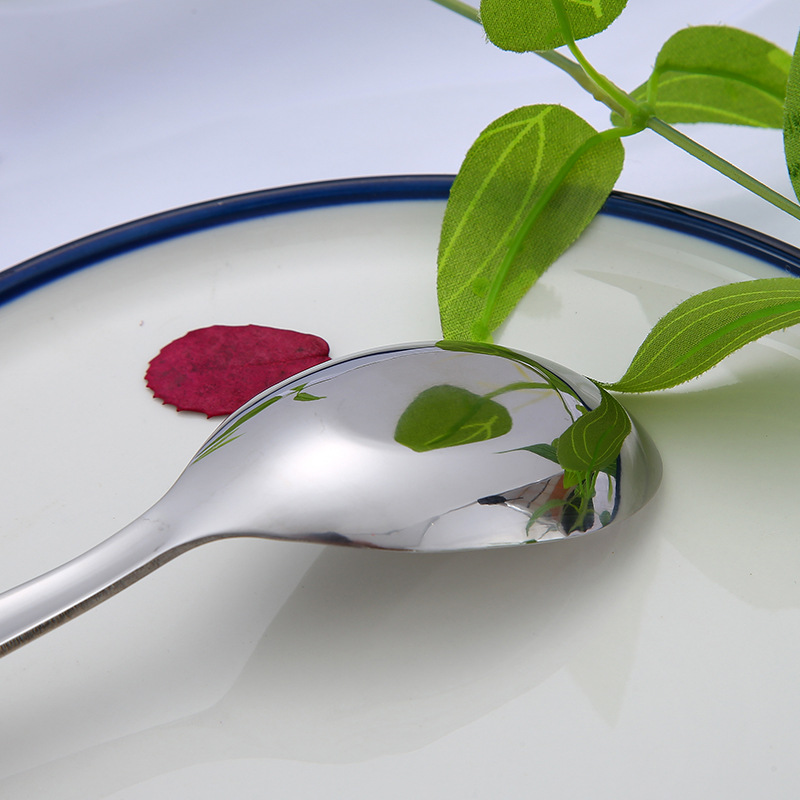 Stainless Steel Flat Bottom Spoon Thickened Spoon Palace Soup Spoon Household Kitchen Hotel Restaurant Soup Rice Spoon Creative Small Spoon