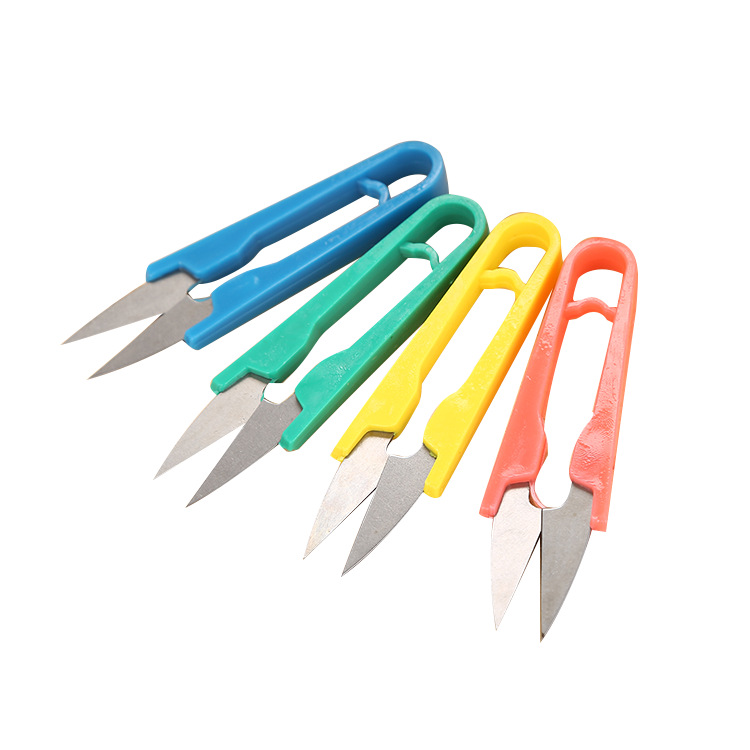Colored Yarn Scissors Manufacturer Plastic Handle Sewing U-Shaped Thread Scissors Spring Scissors Cross Stitch Tools Gift Small Scissors