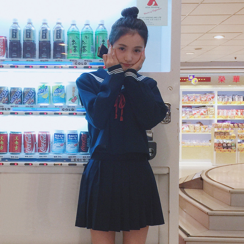 Factory Direct Sales Orthodox Jk Uniform Navy Blue Three-Piece Long-Sleeved Kansai Lapel Sailor Suit Middle Suit/Autumn and Winter Suit