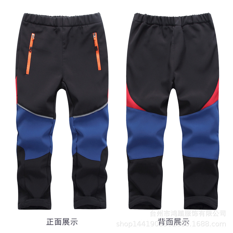 New children's combat pants boys and girls outdoor soft shell pants waterproof breathable wear-resistant warm hiking pants autumn and winter