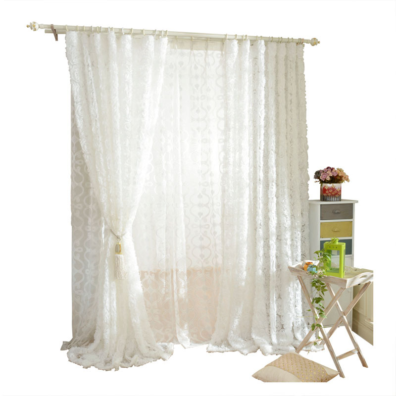 Amazon curtain new Korean-style small fresh solid color three-dimensional rose curtain window screen fabric finished