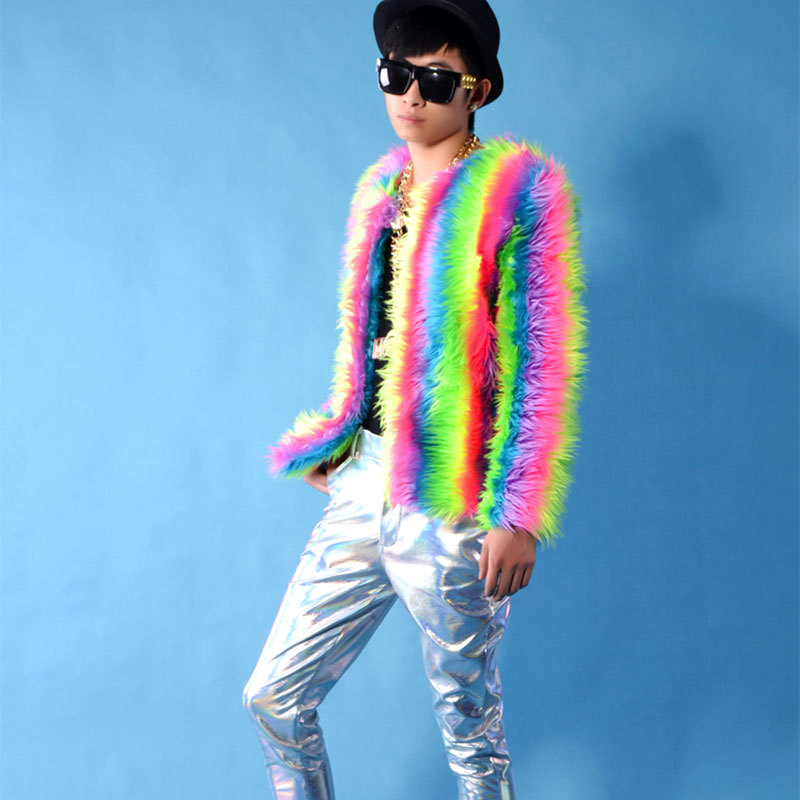 Amazon New Faux Fox Fur Coat Men's Jacket Coat Colorful Loose Fox Fur Long Sleeve Coat