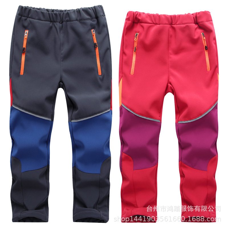New children's combat pants boys and girls outdoor soft shell pants waterproof breathable wear-resistant warm hiking pants autumn and winter