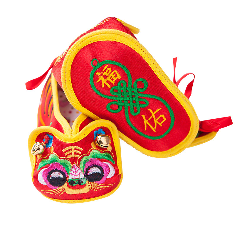 Tiger Head Shoes Baby One Hundred Days Old Soft Bottom Shoes Baby Tiger Head Cloth Shoes Handmade Cotton Embroidered Shoes HTX003