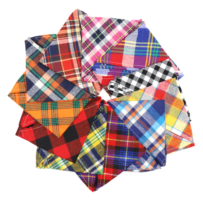 Available-pet dog Scottish wind padded flannel triangle towel cotton velvet lace baby saliva towel