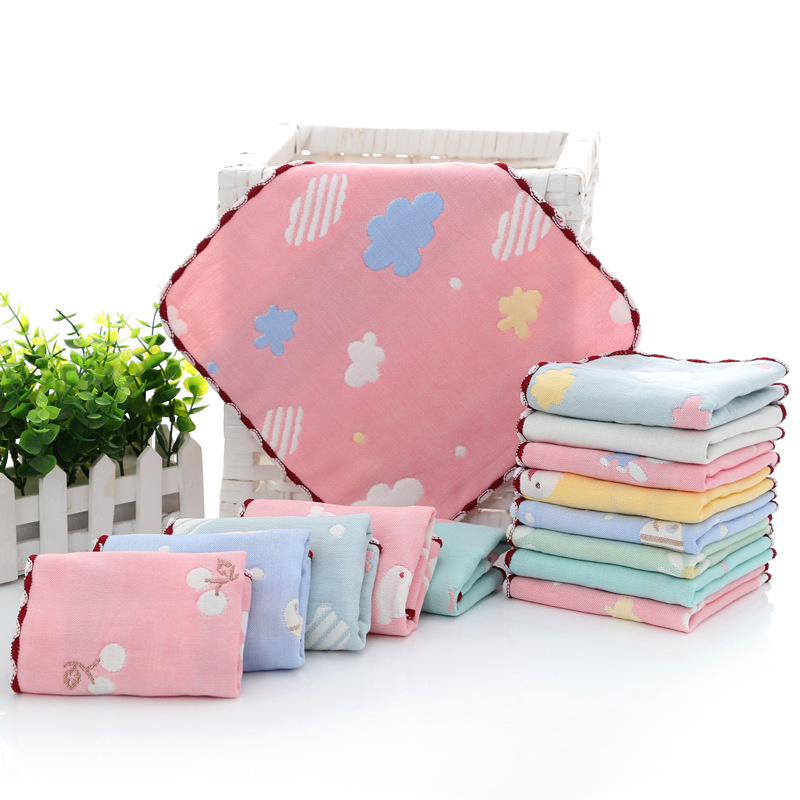 Pure Cotton Square Towel Six-Layer Small Towel Kindergarten Hand Towel Gauze Saliva Towel Handkerchief Wholesale Cotton Small Square Towel
