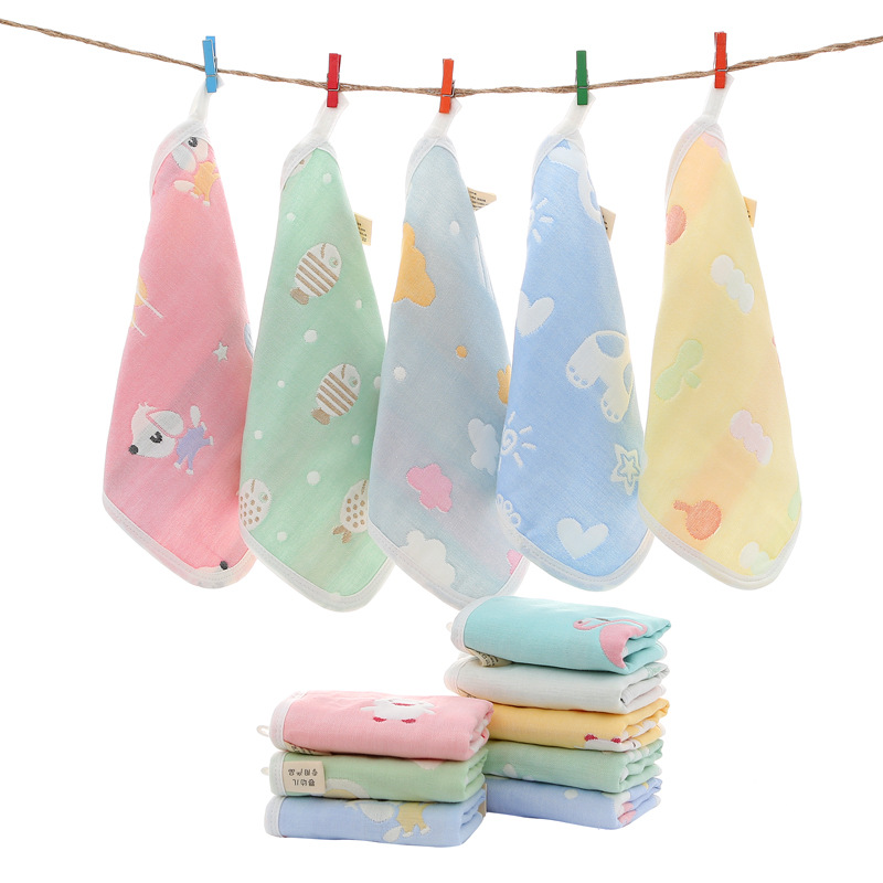 Cotton saliva towel six layer square towel baby gauze small towel jacquard handkerchief cartoon towel wholesale