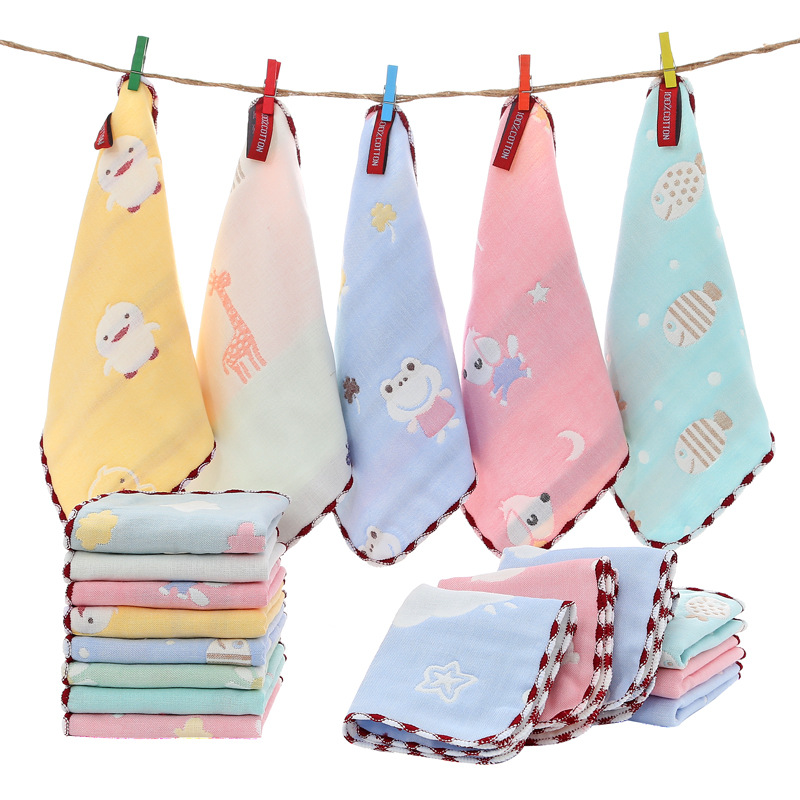 Pure Cotton Square Towel Six-Layer Small Towel Kindergarten Hand Towel Gauze Saliva Towel Handkerchief Wholesale Cotton Small Square Towel