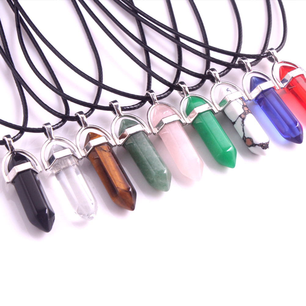 Подвеска из натурального камня в форме гексагона, европейский и американский натуральный кристалл, черная восковая веревка, ожерелье