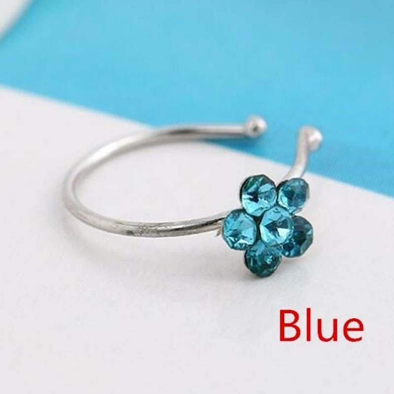 wish explosion nose ring nose cross-border hot selling puncture jewelry copper silver jewelry flower C- type Rhinestone ring