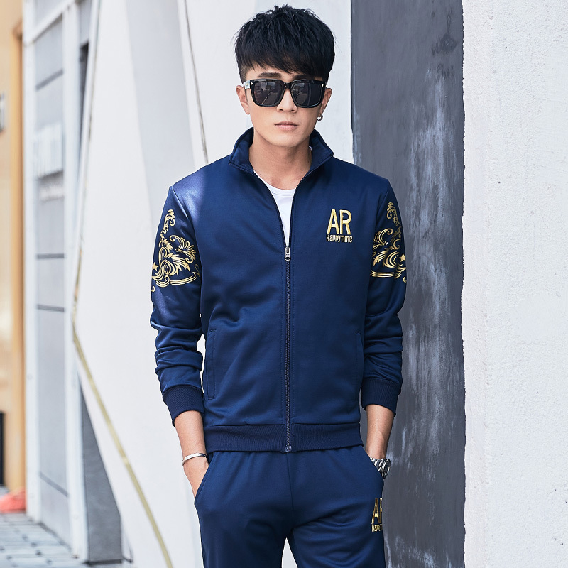 Cross-Border Foreign Trade Spring and Autumn Men's Sweatshirt Suit Stand Collar Sweatshirt Sports Straight Trousers Casual Suit Two-Piece Set