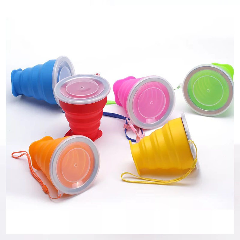 Travel portable 200ml travel silicone folding Cup with lid dustproof outdoor mouthwash portable cup