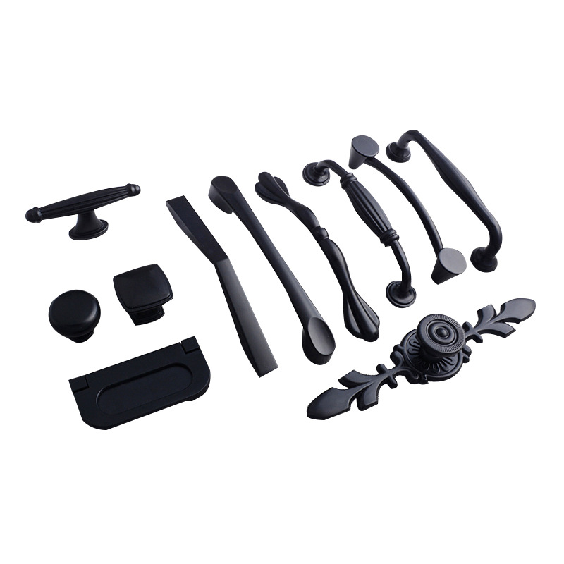 Black Cabinet Door Aluminum Alloy Handle Drawer Cabinet Handle Modern American Style European Style Wardrobe Single Hole Hardware Handle