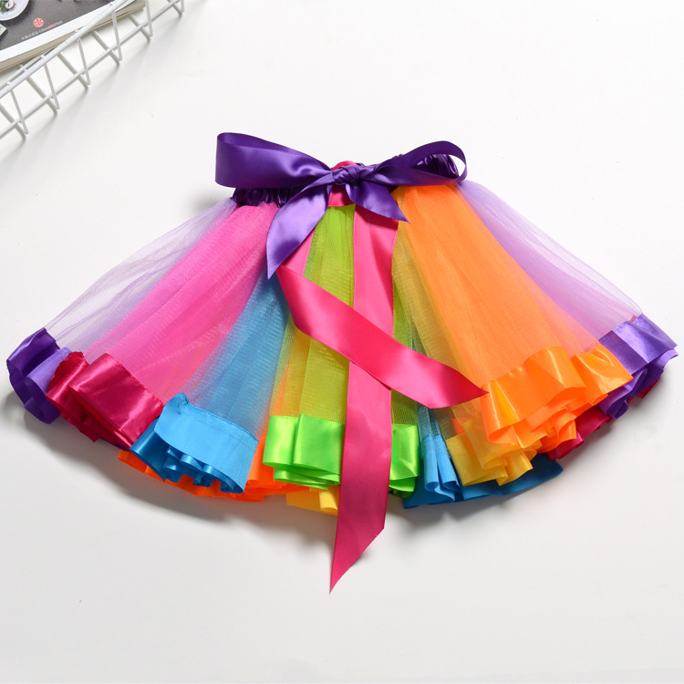 Hot Selling Rainbow Skirt Mesh Tutu Skirt Kidsren's Dance Performance Tutu Skirt Girls Skirt Factory Direct Sale