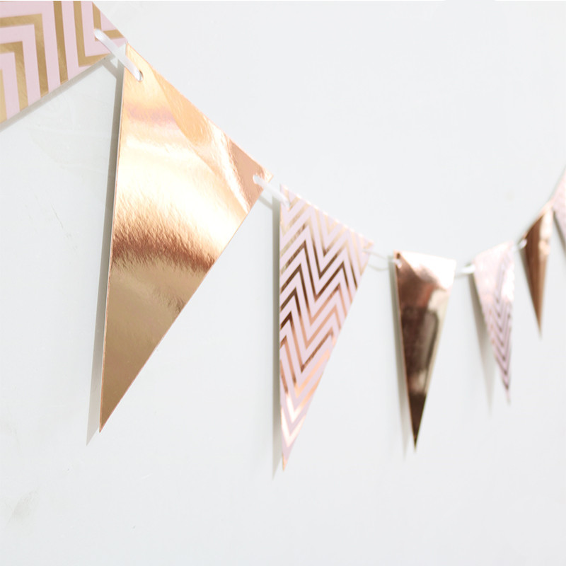 Wholesale gilded pennant wave flag birthday party supplies atmosphere decoration gold and silver pink blue pennant banner