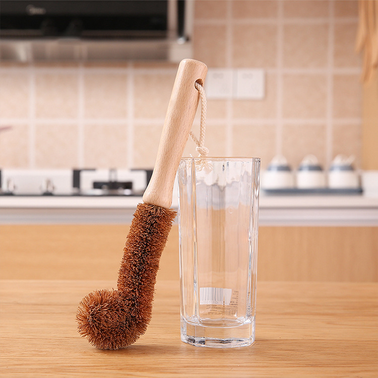 Coconut Palm Silk Cup Brush Kitchen Cleaning Supplies Long Handle Non-Stick Oil Glass Cup Brush Household Decontamination Coconut Palm Brush