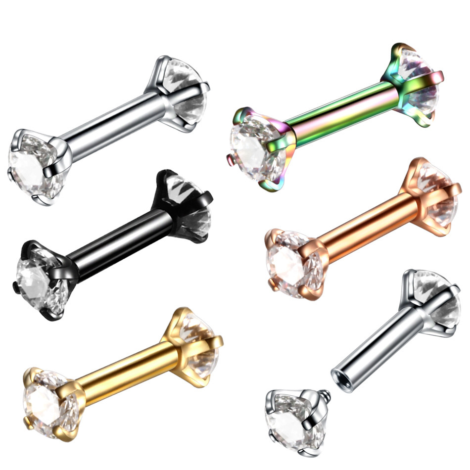 Korean style/Korean style popular eyebrow nail double-headed straight rod 3mm round zircon eyebrow nail jewelry puncture jewelry