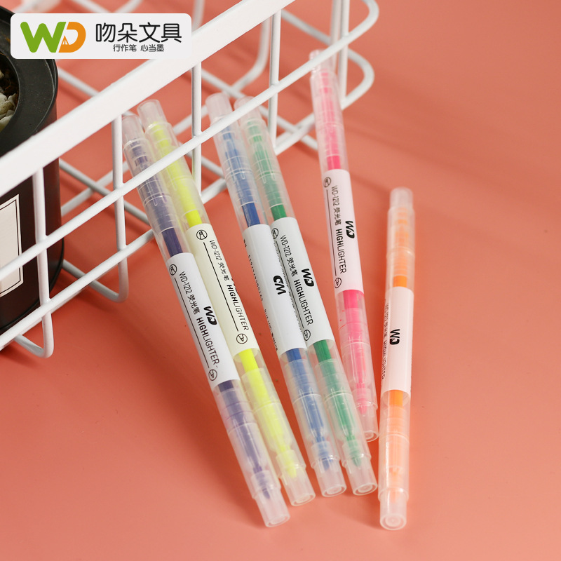 6 Color 6 double head fluorescent pen color fluorescent pen focus marking pen fluorescent pen stationery factory direct sales