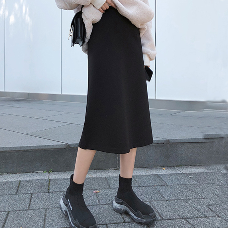 High-elastic belly-supporting spring and autumn maternity dress maternity skirt belly-supporting skirt split A- step skirt autumn and winter fleece-lined