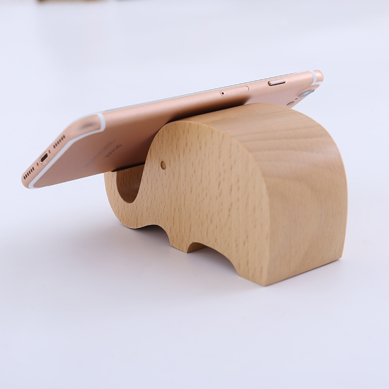 Landscape craft lazy wooden mobile phone holder cartoon animal elephant solid wood mobile phone holder factory wholesale carving