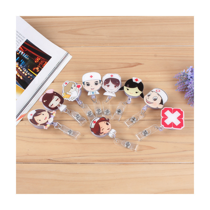 Badge Card Holder Cartoon Easy Pull Buckle Work Permit Easy Pull Buckle Telescopic Buckle Cable Lanyard Card Holder