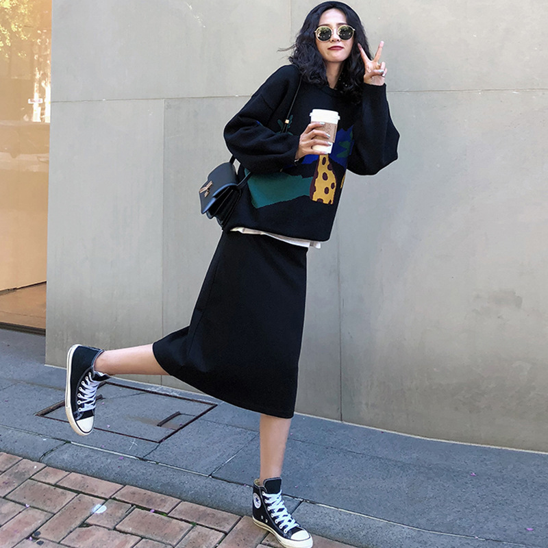 High-elastic belly-supporting spring and autumn maternity dress maternity skirt belly-supporting skirt split A- step skirt autumn and winter fleece-lined