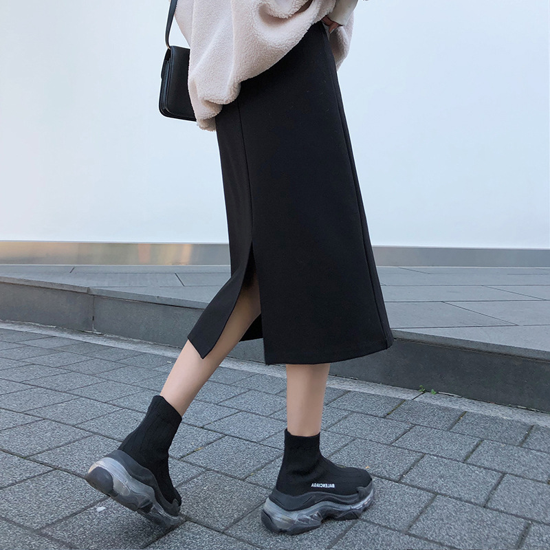 Платье для беременных с поддержкой живота Осень-зима Флисовая юбка с разрезом