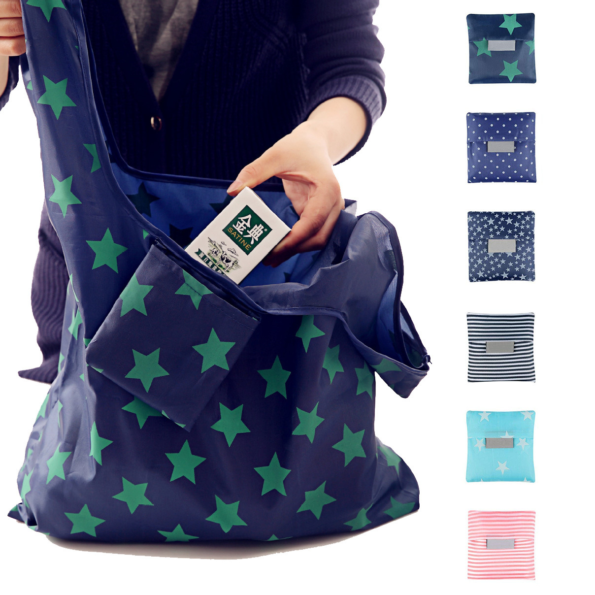 Foldable Shopping Bag Printed with Advertising Logo Supermarket Large Bag Satchel Storage Environmentally Friendly Bag Hand Bag Ready for Sale