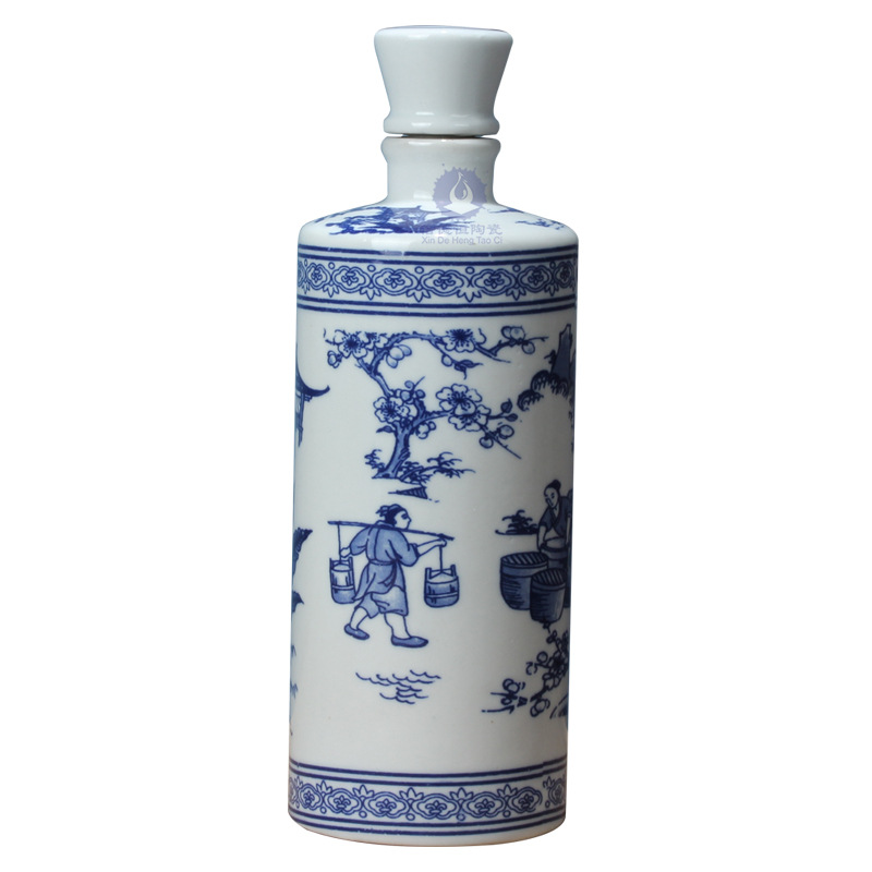 Jingdezhen ceramic blue and white porcelain wine bottle 1kg wine jar wholesale 500ml liquor pot sealed jar wine set
