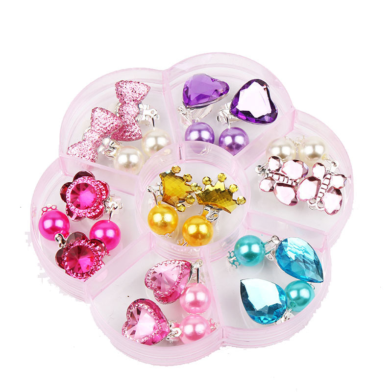 Cross-Border Ear Clips for Kidsren 7 Pairs Without Pierced Earrings Girls Tassel Crystal Cute Style Long Pearl Earrings