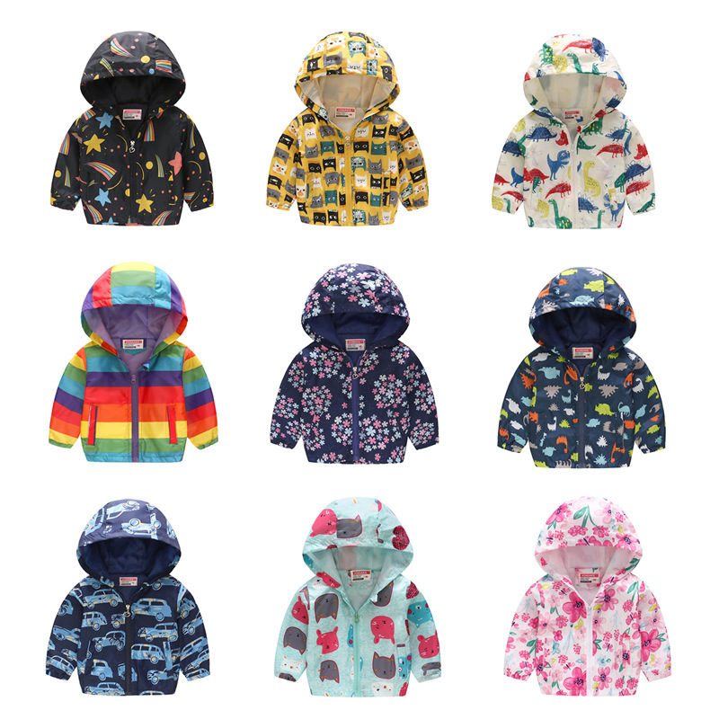 Foreign Trade Children's Wear European and American Spring and Autumn Fashion Printed Pattern Hooded Jacket Zipper Shirt Children's Printed Jacket