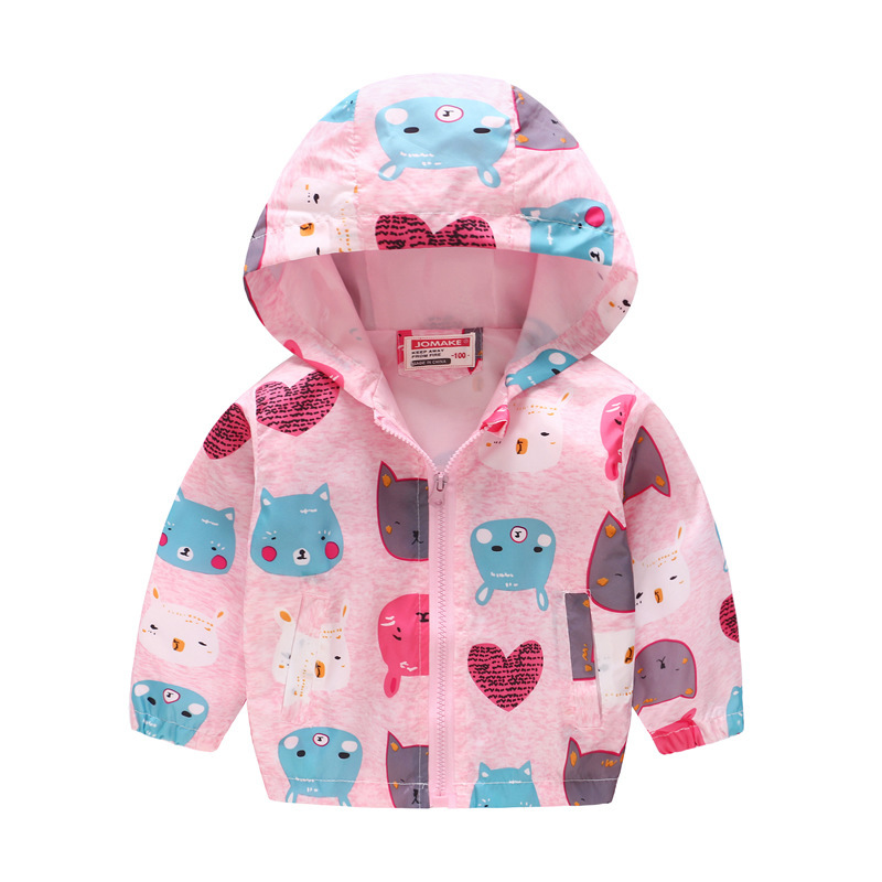 Foreign Trade Children's Wear European and American Spring and Autumn Fashion Printed Pattern Hooded Jacket Zipper Shirt Children's Printed Jacket