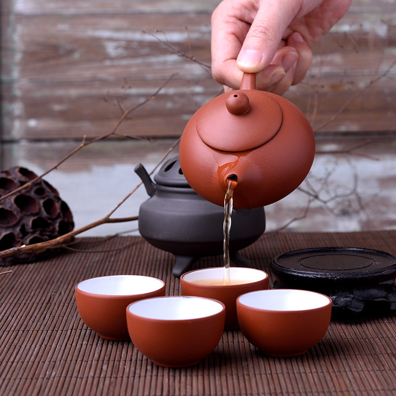 Chaozhou Genuine Purple Clay Pot Handmade Teapot Gift for Personal Use 1 Pot 4 Cups Tea Set Gift Set