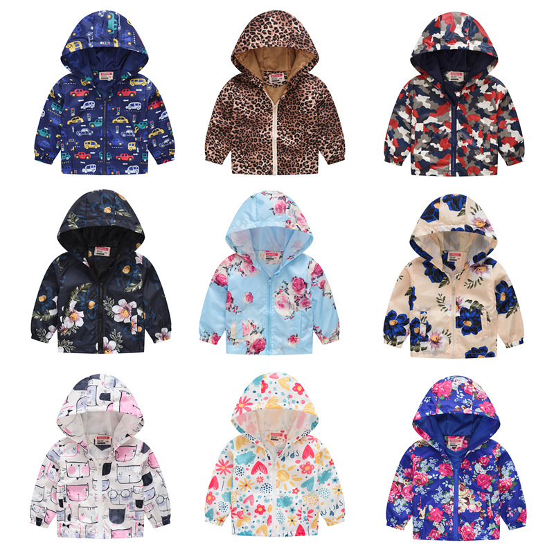 Foreign Trade Children's Wear European and American Spring and Autumn Fashion Printed Pattern Hooded Jacket Zipper Shirt Children's Printed Jacket