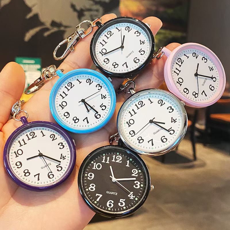 Keychain Watch for Exams, Student Luminous Pocket Watch with Clear Large Numbers, Nurse Watch, Quartz Watch with Chain