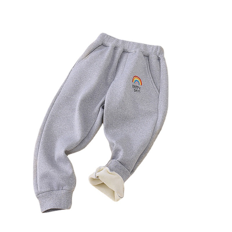 Boys and Girls Sweatpants Fleece-Lined Pants Winter Casual Sports Pants Children's Large Children's Trousers 2024 New Thickened
