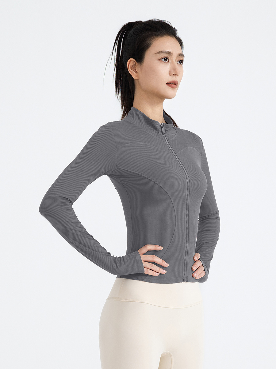 Juyitang New Striped Stand Collar Slim Slim-fit Sports Jacket Women's Running Fitness Yoga Jacket