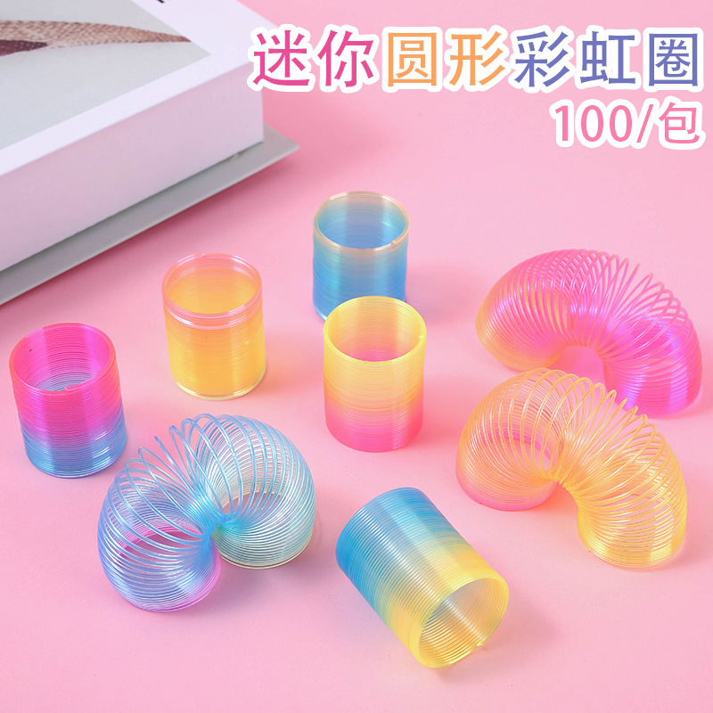 Small Mini Transparent Gradient Colorful Spring Ring Rainbow Ring Children's Educational Toys Colorful Spring Ring Rainbow Ring
