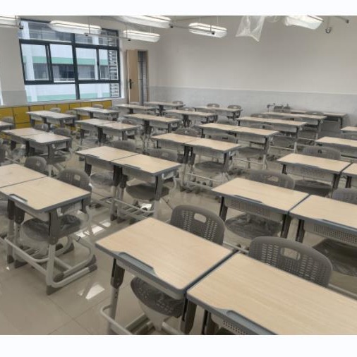 Factory primary and secondary school student desk and chair single adjustable height desk and chair training institution MDF desk and chair