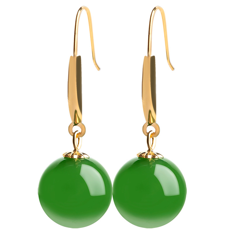 Spinach Green Old Material Hetian Jade Jasper Earrings for Women Genuine 18K Gold Inlaid with Natural Jade Round Beads Earrings with Certificate