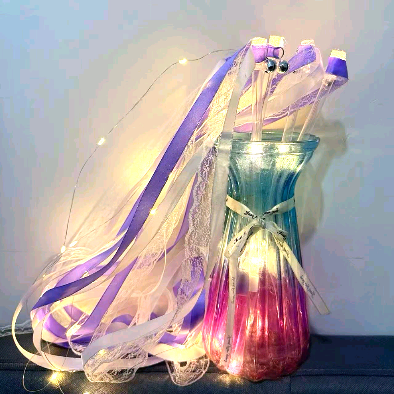 Aliexpress Cross-Border Led Wedding Glowing Ribbon Stick Party Props Glow Stick Glitter Ribbon Glowing Hand Stick