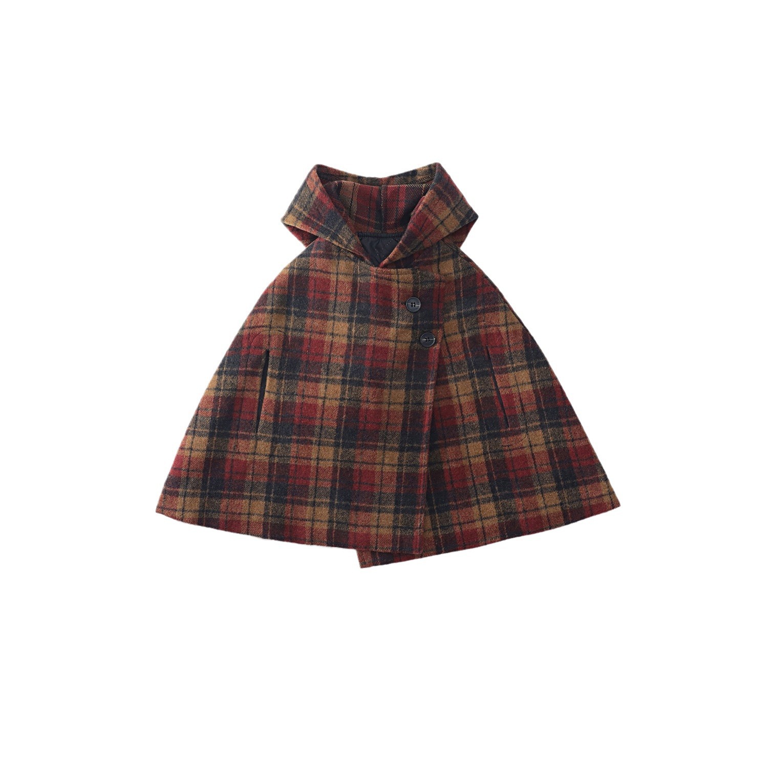 Girls' Quilted Thickeneded Hooded Outwear 2025 Winter New Kidsren's Korean Style Plaid Cape Outwear Cross-Border
