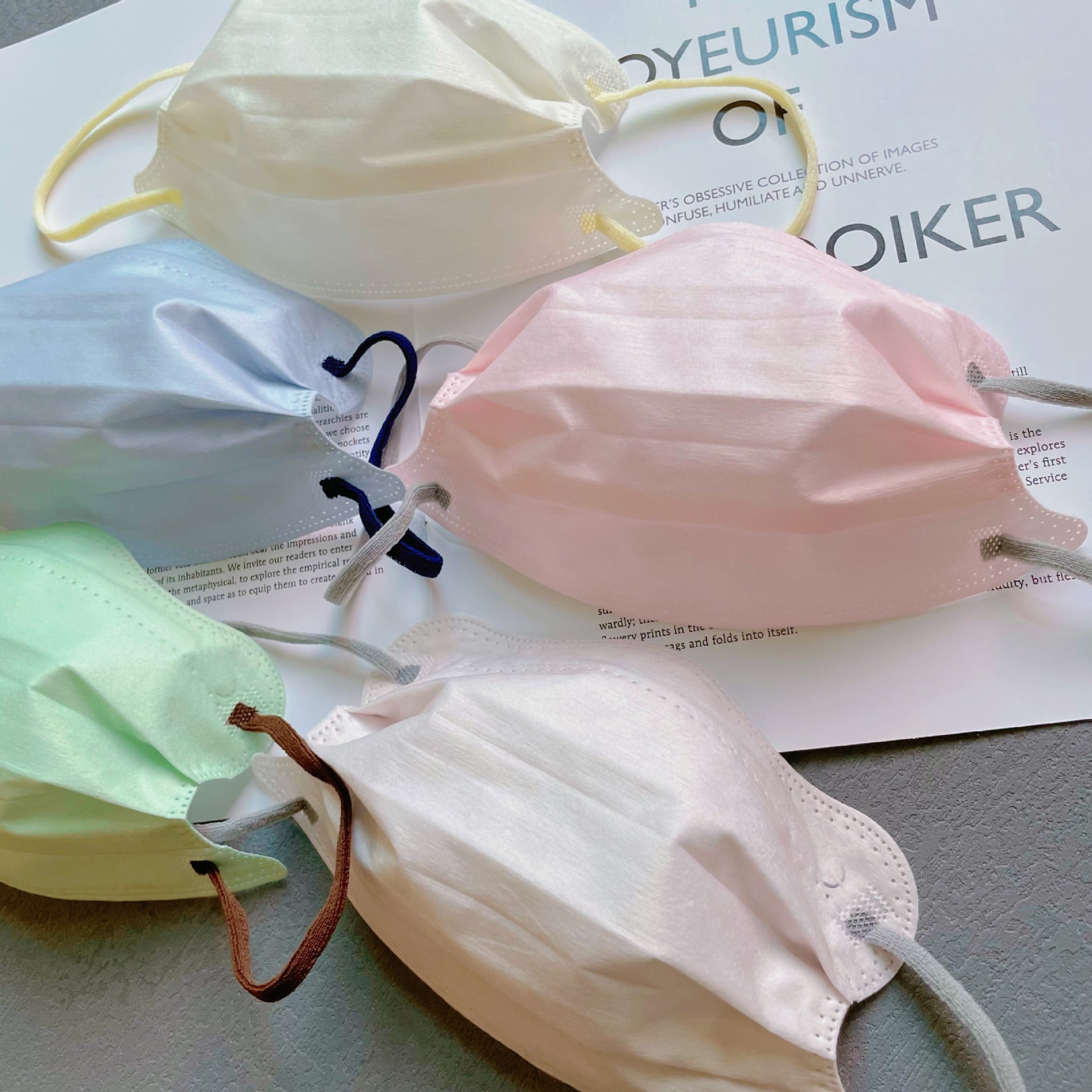 Ins Style V-Shaped Face Slimming Macaron Morandi Color Adult Protective Mask Pure Color Wavy Butterfly Shape Breathable Small Face