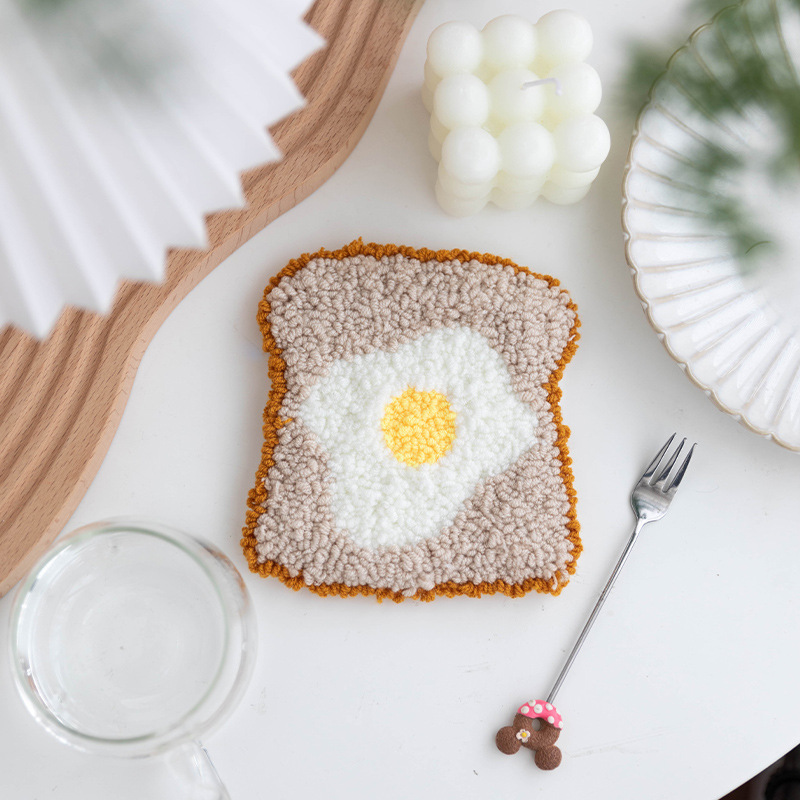Poke embroidery handmade diy cartoon milk box toast bread desk coaster heat insulation pad novice zero Foundation