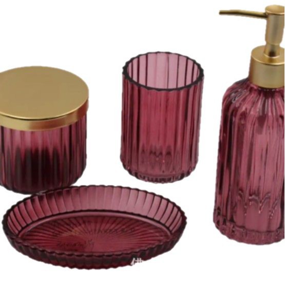 Rose Gold Glass Bathroom Accessories Set High Quality Bath Series Suitable for Home or Hotel Use Light Luxury